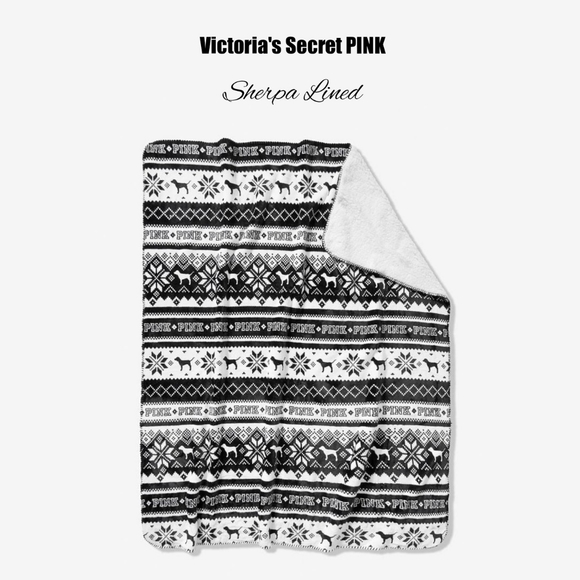 PINK Victoria's Secret Other - VS PINK Black White Fair Isle Snowflake Cozy Plush Sherpa Blanket 60"x50" NEW